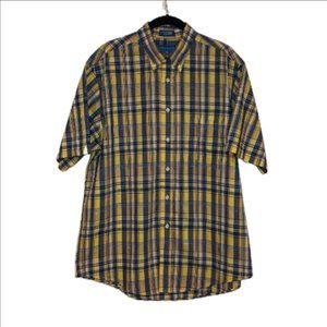 Towncraft Men’s Yellow & Blue Short Sleeve Button Wrinkle-Free Shirt Size Medium
